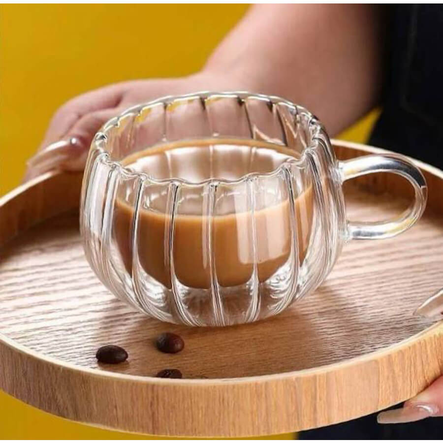 لیوان دوجداره شیاردار لیوان دوجداره شیاردار وارداتی ۲۰۰ میلیلیتری