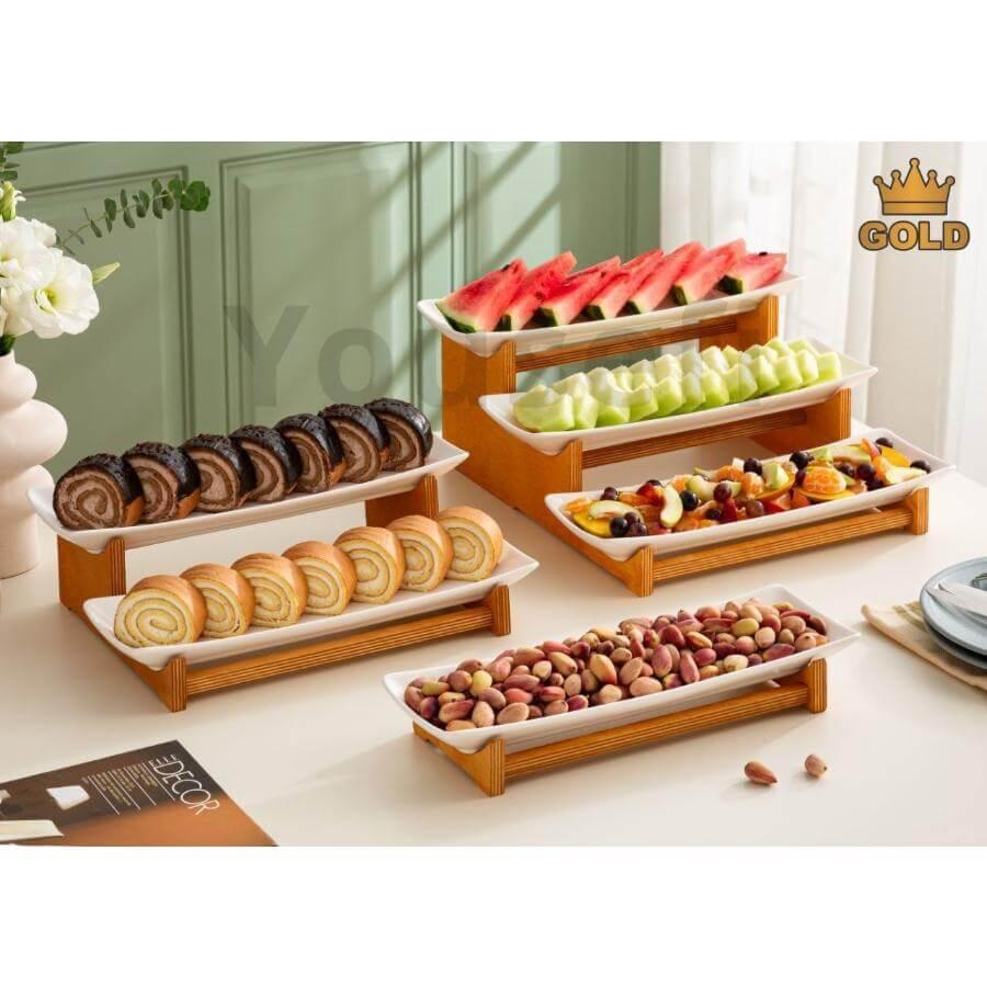 رولت خوری چینی درجه یک با پایه چوبی رولت خوری چینی سفید با پایه چوبی در مدل یک، دو و سه طبقه
