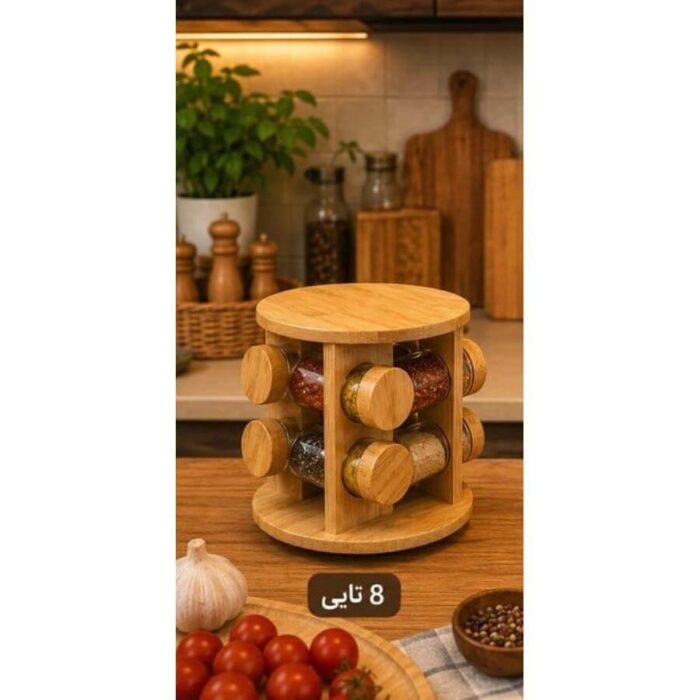 استند ادویه گردان چوبی با شیشه - Image 3