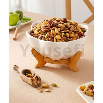کاسه پذیرایی چینی درجه یک با پایه چوبی در دو سایز