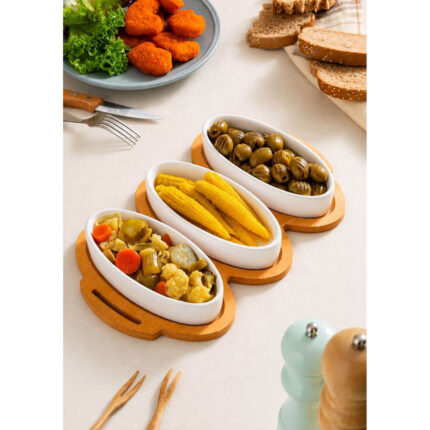 اردو خوری بیضی با پایه چوبی از جنس چینی درجه یک
